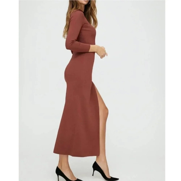 NWT BABATON Leopold Dress Maxi Mock Neck Dive Blue Grey Slit XS Aritzia - Picture 4 of 13